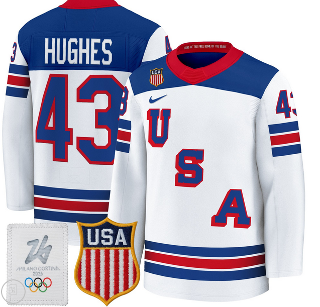 Men 2026 USA Olympic #43 Quinn Hughes white NHL Jersey
